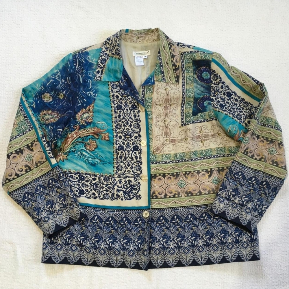 Coldwater Creek Blue and Beige Patchwork Blazer
